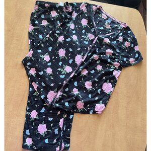 Elegant Floral Black and Pink Pajama Set
